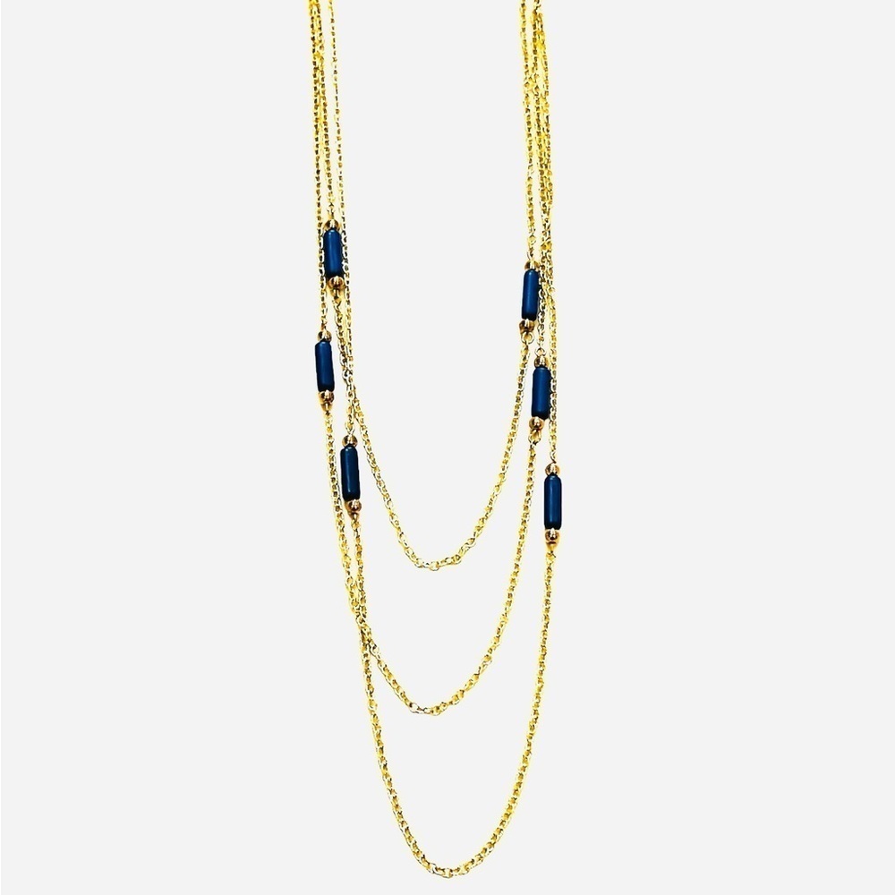2/$15 - Multi Chain Drop Necklace - Blue